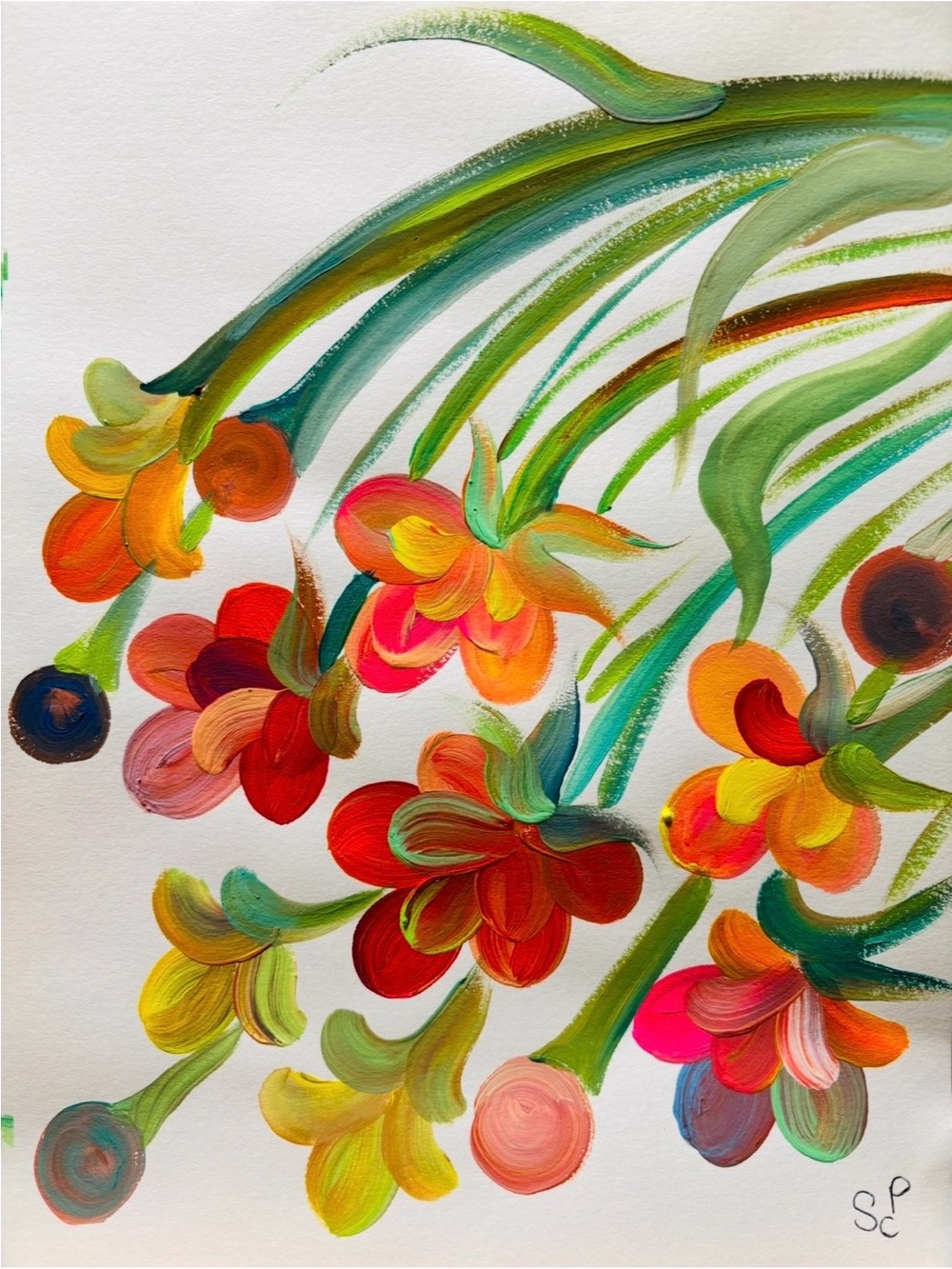 Vibrant Abstract Floral Art Print (handmade)